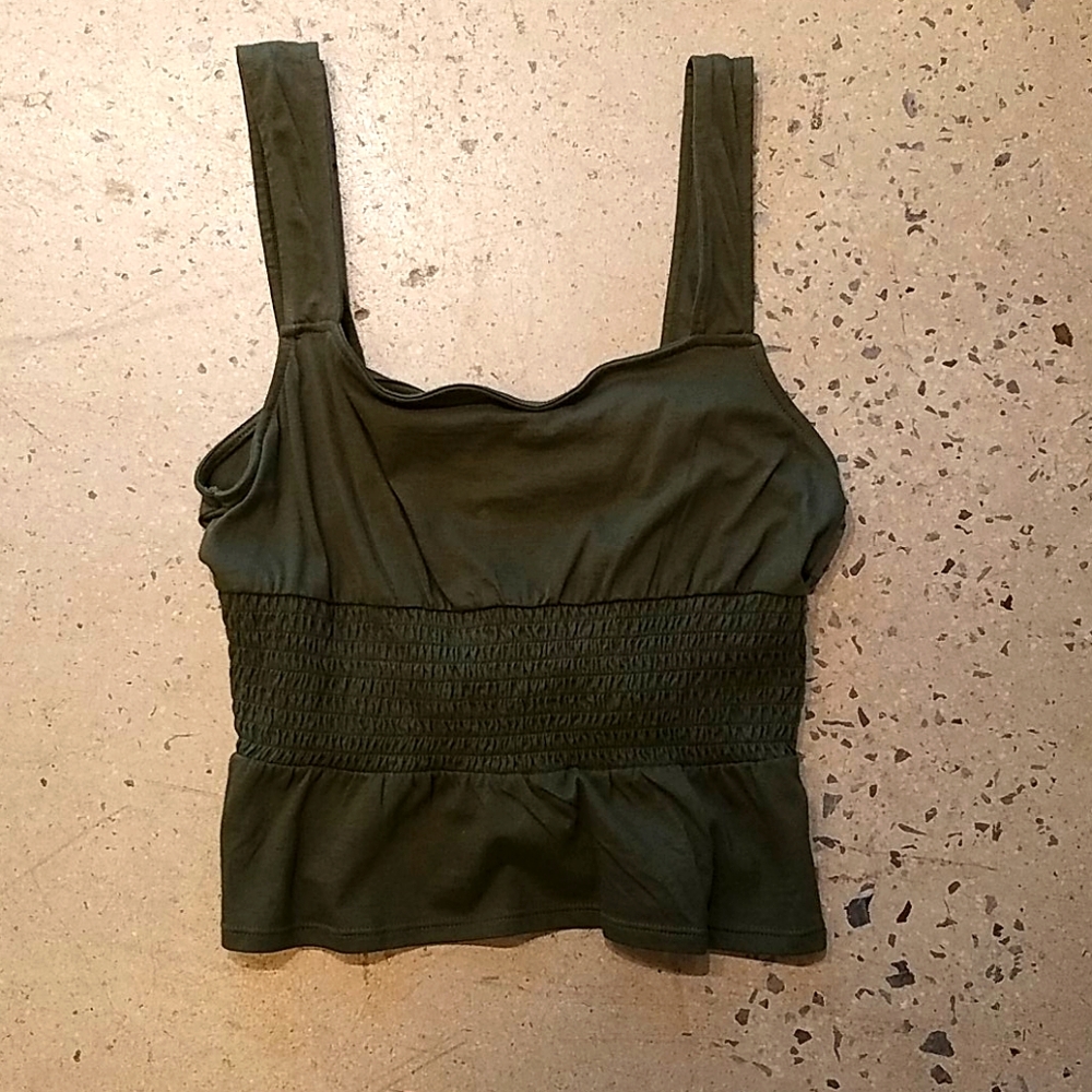 Express olive green smocked thick strap ta…